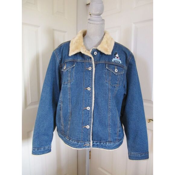 Disney Mickey Mouse Faux Fur Lined Embroidered Denim Jacket Size XL Legendary - Picture 3 of 7